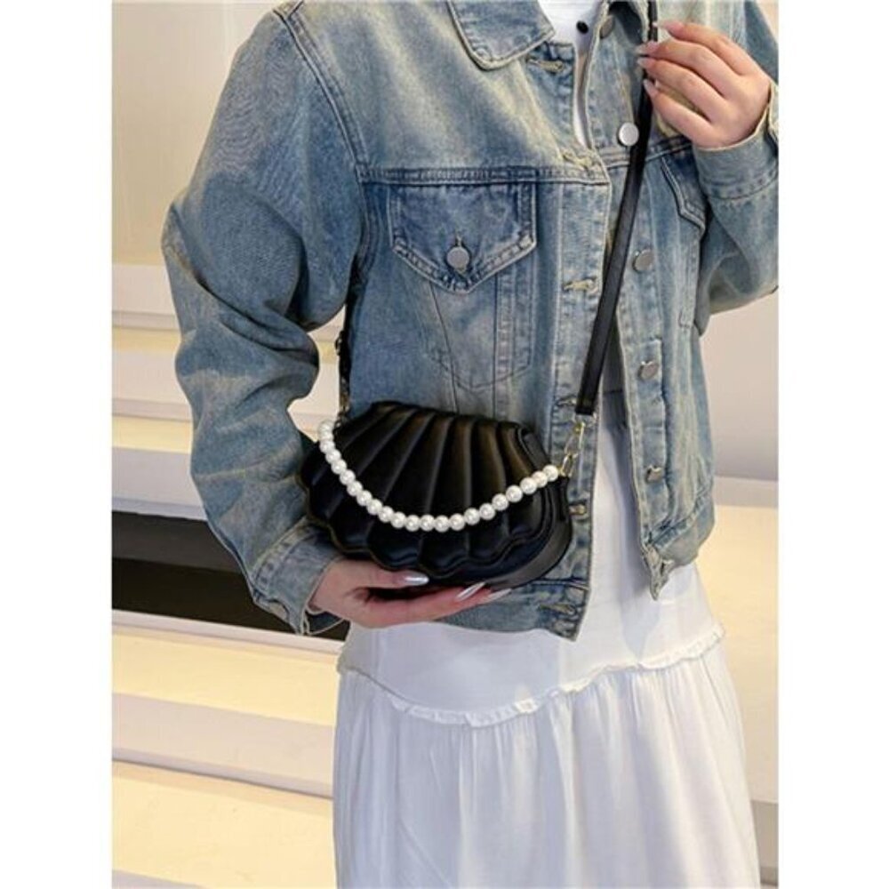 Shell-Shaped Pearl Decor Crossbody Bag